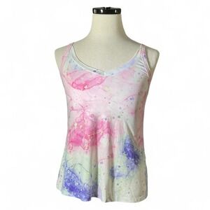 Abstract Marble Pink Purple Tank Top Women's Size S V-Neck Spaghetti Strap